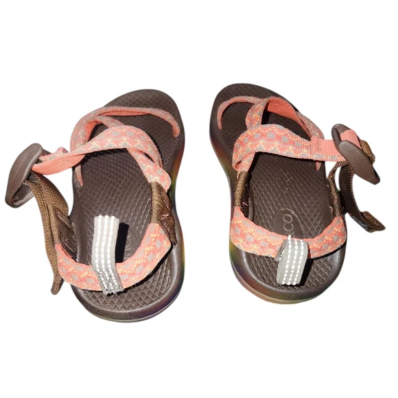 Kids Chaco Adjustable Sandals in Coral and Chocolate Size 12 Unisex - Picture 2 of 6